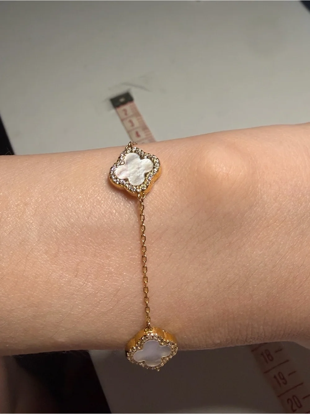 Premium Gold Reversible Crystal & Mother of Pearl Clover Bracelet